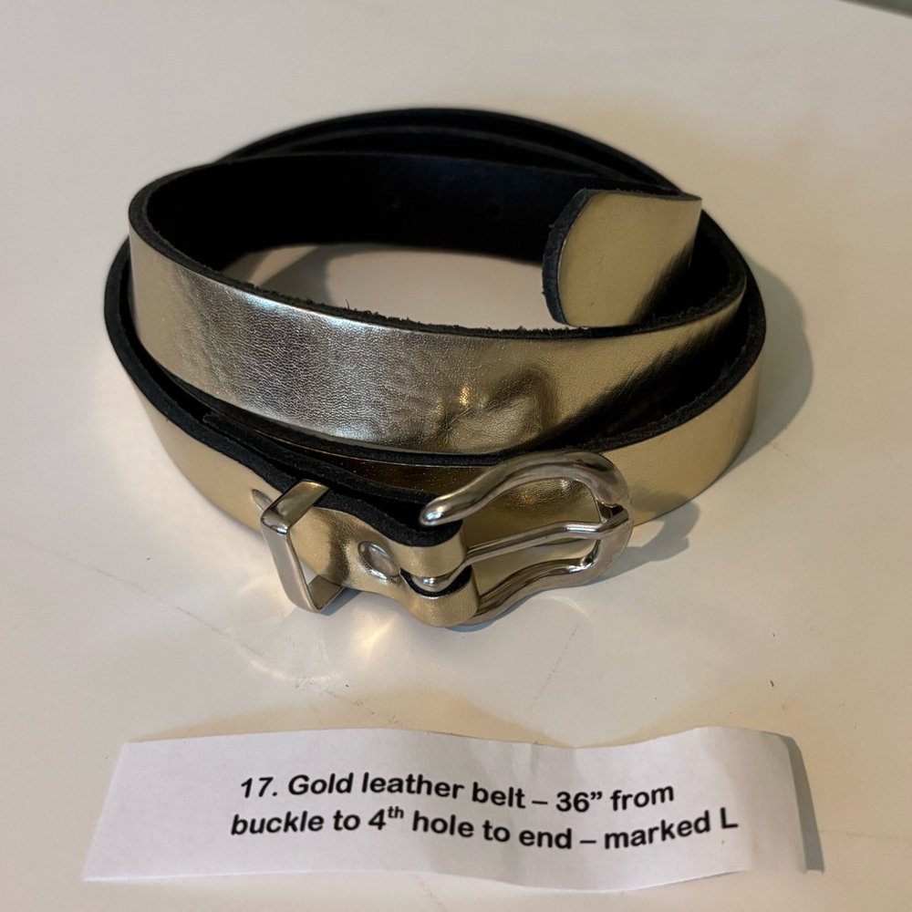 Zack Hunter Belts Gold Tone Leather Skinny Belt Large